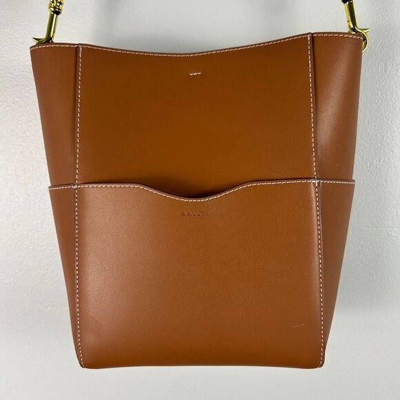 AALLYN Jordan Leather Bucket Bag -Cognac/Gold Hardware - Picture 3 of 16